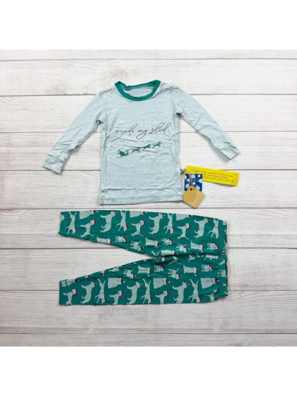 Kickee Pants Toddler Christmas Pajamas Long Sleeve Dog Sleigh Print NWT 3T